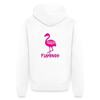 Flamingo in rosa - Unisex Premium Bio Zip Hoodie - Weiß - Hinten - Thijin (182cm)