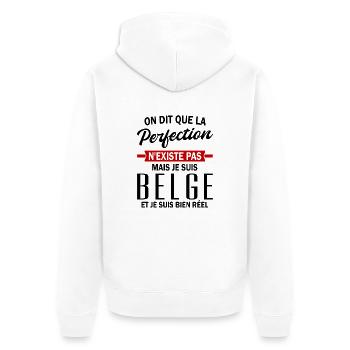 je suis Belge / belge et parfait - Veste à capuche bio Premium Unisexe - blanc - Dos - Thijin (182cm)