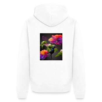 Schöne Kreatur - ein schönes Muster von Kolibris und Blumen - Unisex Premium Bio Zip Hoodie - Weiß - Hinten - Thijin (182cm)