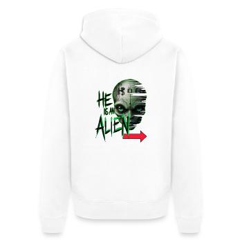 er ist ein Alien - Unisex Premium Bio Zip Hoodie - Weiß - Hinten - Thijin (182cm)