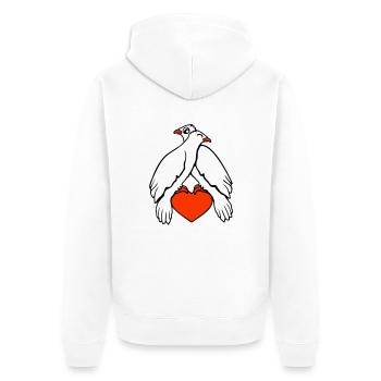 2 colombes coeur oiseaux deux couple assis amoureux - Veste à capuche bio Premium Unisexe - blanc - Dos - Thijin (182cm)