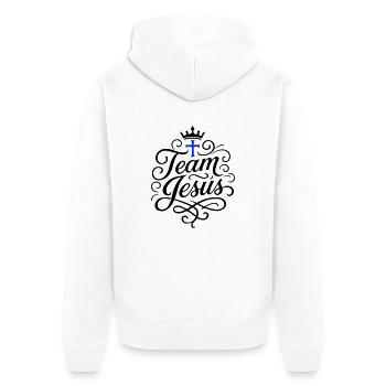 Team Jesus Kreuz - Unisex Premium Bio Zip Hoodie - Weiß - Hinten - Thijin (182cm)