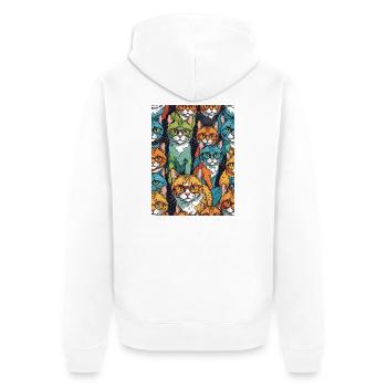 Bunte Katzen mit Brillen Muster - Unisex Premium Bio Zip Hoodie - Weiß - Hinten - Thijin (182cm)