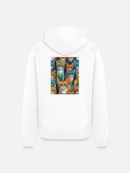 Bunte Katzen mit Brillen Muster - Unisex Premium Bio Zip Hoodie - Weiß