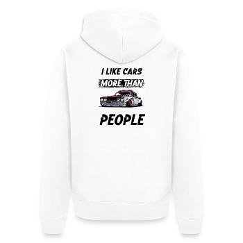 I like cars more than People. - Unisex Premium Bio Zip Hoodie - Weiß - Hinten - Thijin (182cm)