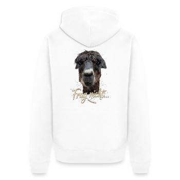 Alpaka "Frag Nicht" Motiv – Humor Tierdesign - Unisex Premium Bio Zip Hoodie - Weiß - Hinten - Thijin (182cm)