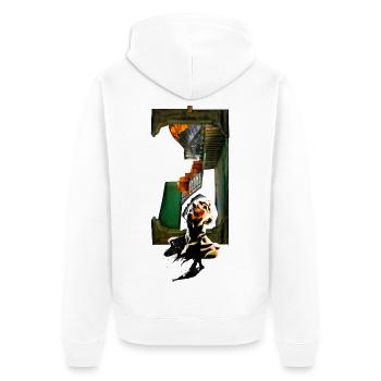 Collage surréaliste - Trop réfléchir - Veste à capuche bio Premium Unisexe - blanc - Dos - Thijin (182cm)