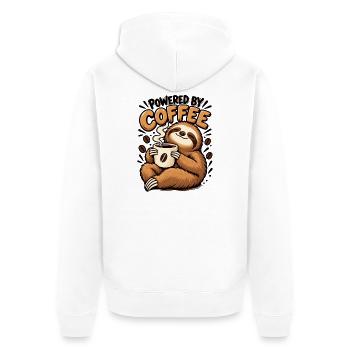 Powered by Coffee Faultier – Lustiges Kaffee Desig - Unisex Premium Bio Zip Hoodie - Weiß - Hinten - Thijin (182cm)