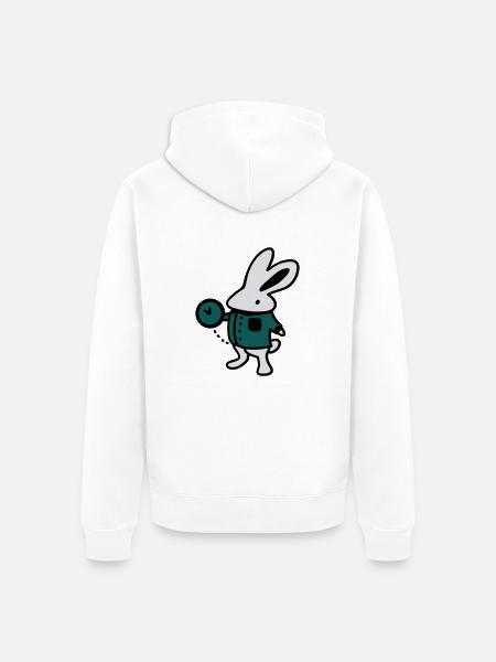 Rabbit + Clock - Unisex Premium Organic Zip Hoodie - white