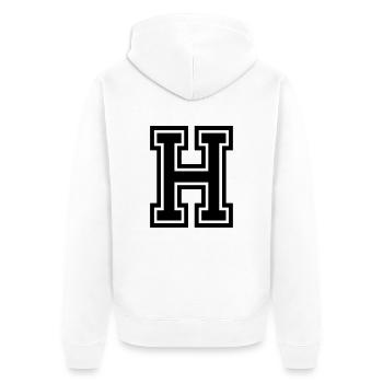 H - Unisex Premium Bio Zip Hoodie - Weiß - Hinten - Thijin (182cm)