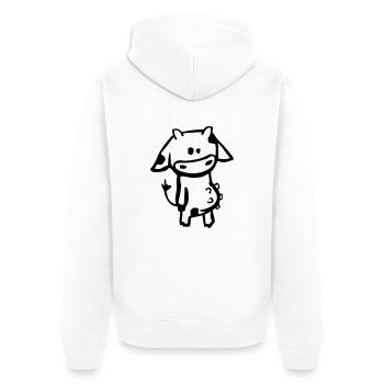 Kuh - Unisex Premium Bio Zip Hoodie - Weiß - Hinten - Thijin (182cm)