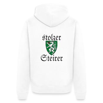 Stolzer Steirer Wappen Steiermark Spruch Geschenk - Unisex Premium Bio Zip Hoodie - Weiß - Hinten - Thijin (182cm)