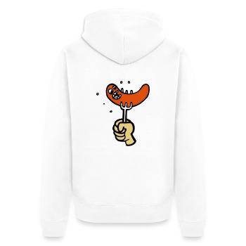 dessin saucisse cartoon BBQ drôle - Veste à capuche bio Premium Unisexe - blanc - Dos - Thijin (182cm)