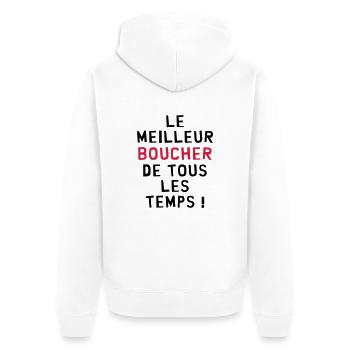 Boucher / Bouchère / Boucherie / Viande Charcutier - Veste à capuche bio Premium Unisexe - blanc - Dos - Thijin (182cm)