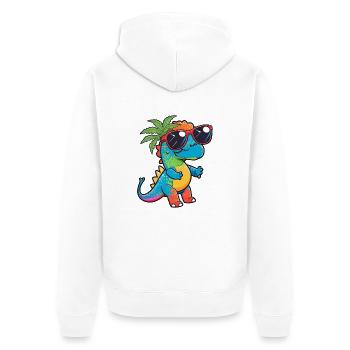 Kawaii Mignon Happy Colorful Dino avec des lunettes de soleil - Veste à capuche bio Premium Unisexe - blanc - Dos - Thijin (182cm)