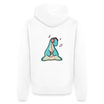 hugadino Dino hört Musik, süßer Dinosaurier - Unisex Premium Bio Zip Hoodie - Weiß - Hinten - Thijin (182cm)