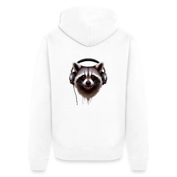 Waschbär mit Kopfhörern - Unisex Premium Bio Zip Hoodie - Weiß - Hinten - Thijin (182cm)