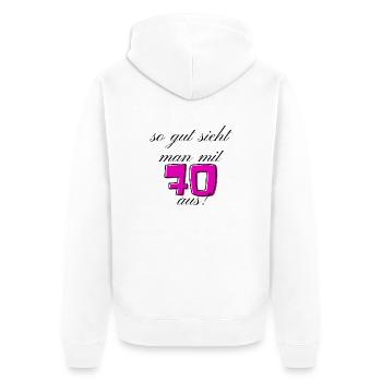 70. Geburtstag - Unisex Premium Bio Zip Hoodie - Weiß - Hinten - Thijin (182cm)