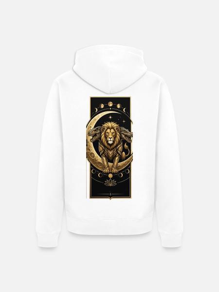 Löwe auf einem Mondsichel - Unisex Premium Bio Zip Hoodie - Weiß
