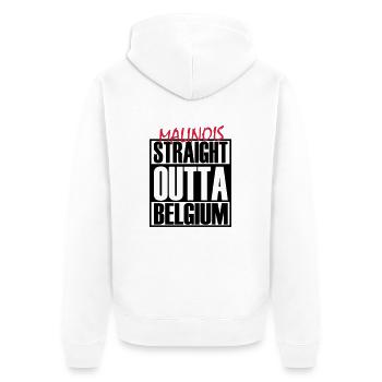 Straight Outta Belgium - Unisex Premium Bio Zip Hoodie - Weiß - Hinten - Thijin (182cm)