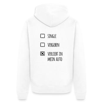 Verliebt in mein Auto (dh - Unisex Premium Bio Zip Hoodie - Weiß - Hinten - Thijin (182cm)