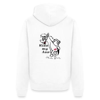 hello_pony_kiss_my_ass_ - Unisex Premium Bio Zip Hoodie - Weiß - Hinten - Thijin (182cm)