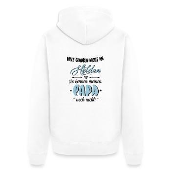 Papa Held - Unisex Premium Bio Zip Hoodie - Weiß - Hinten - Thijin (182cm)