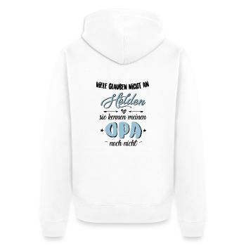 Opa Held - Unisex Premium Bio Zip Hoodie - Weiß - Hinten - Thijin (182cm)
