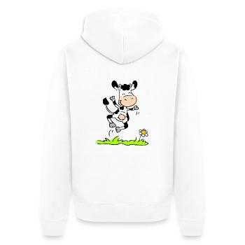 Joyious Cow - Unisex Premium Bio Zip Hoodie - Weiß - Hinten - Thijin (182cm)