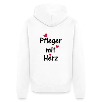 Pfleger mit Herz - Unisex Premium Bio Zip Hoodie - Weiß - Hinten - Thijin (182cm)