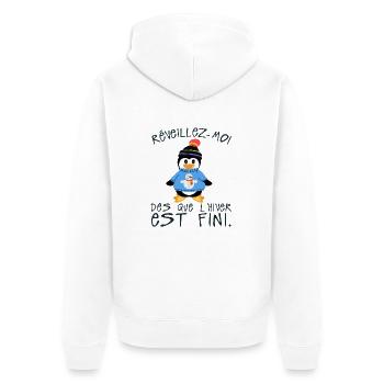citation humour reveillez moi hiver fini - Veste à capuche bio Premium Unisexe - blanc - Dos - Thijin (182cm)