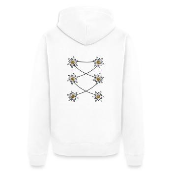 Dirndl Schuerze Edelweiss - Unisex Premium Bio Zip Hoodie - Weiß - Hinten - Thijin (182cm)