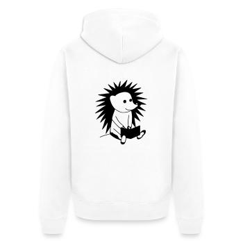 Hedgehog Reads Book Illustration Gift - Unisex Premium Organic Zip Hoodie - white - Back - Thijin (182cm)