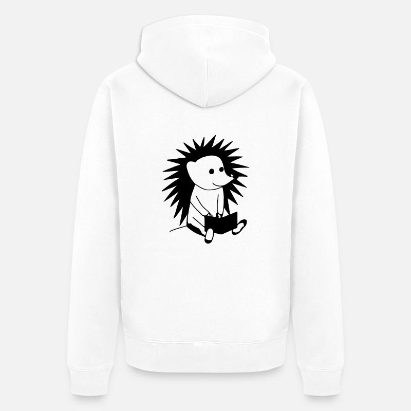 Igel liest Buch Illustration Geschenk - Unisex Premium Bio Zip Hoodie - Weiß