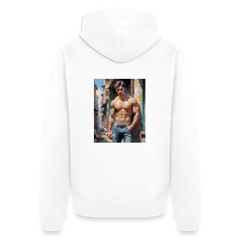 Hübsche Männer mit muskulösem Körper – junger Kerl - Unisex Premium Bio Zip Hoodie - Weiß - Hinten - Thijin (182cm)