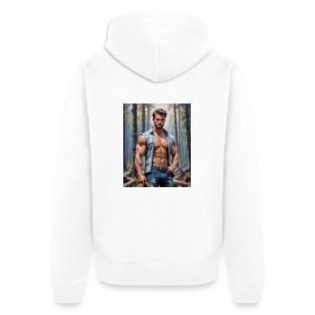 Handsome Men with muscular body – lumberjack in th - Unisex Premium Organic Zip Hoodie - white - Back - Thijin (182cm)