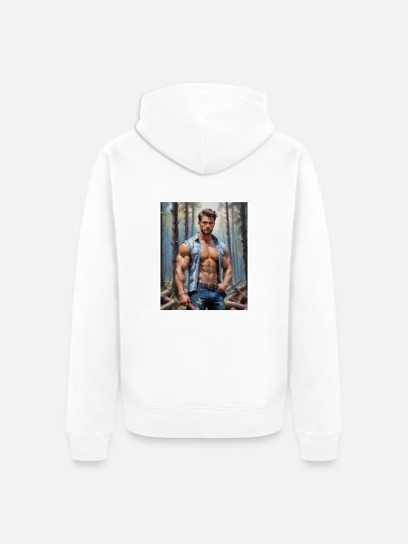 Knappe Mannen met spier lichaam - houthakker in th - Uniseks Premium bio ziphoodie - wit
