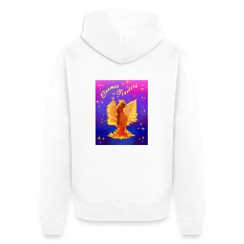 Ein orangefarbener kosmischer Cyber-Vogel - Unisex Premium Bio Zip Hoodie - Weiß - Hinten - Thijin (182cm)