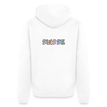 SCHWEIZ. HUMOR. LAND. FLAGGE. GENF. LAUSANNE - Unisex Premium Bio Zip Hoodie - Weiß - Hinten - Thijin (182cm)