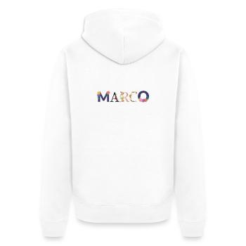 Le nom MARCO décoré de fleurs - Veste à capuche bio Premium Unisexe - blanc - Dos - Thijin (182cm)