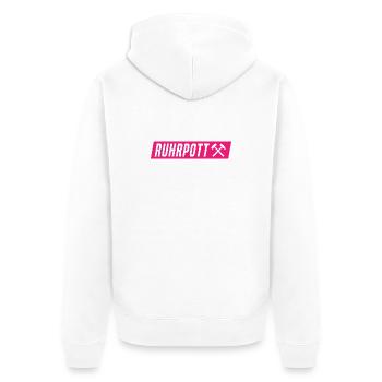 Ruhrpott - Ruhr Pott - Zeche - Zollverein - NRW - Unisex Premium Bio Zip Hoodie - Weiß - Hinten - Thijin (182cm)