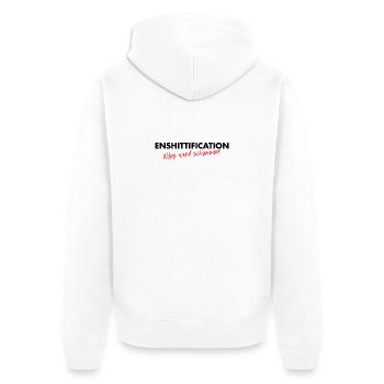 Enshittification - alles wird schlimmer! - Unisex Premium Bio Zip Hoodie - Weiß - Hinten - Thijin (182cm)