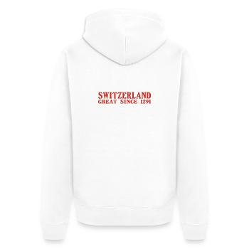 Switzerland - Great Since 1291 - Schweiz - Schwiiz - Unisex Premium Bio Zip Hoodie - Weiß - Hinten - Thijin (182cm)
