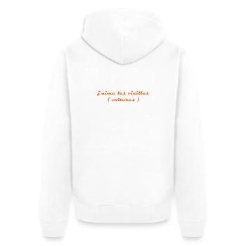 j aime les vieilles voitures orange - Veste à capuche bio Premium Unisexe - blanc - Dos - Thijin (182cm)