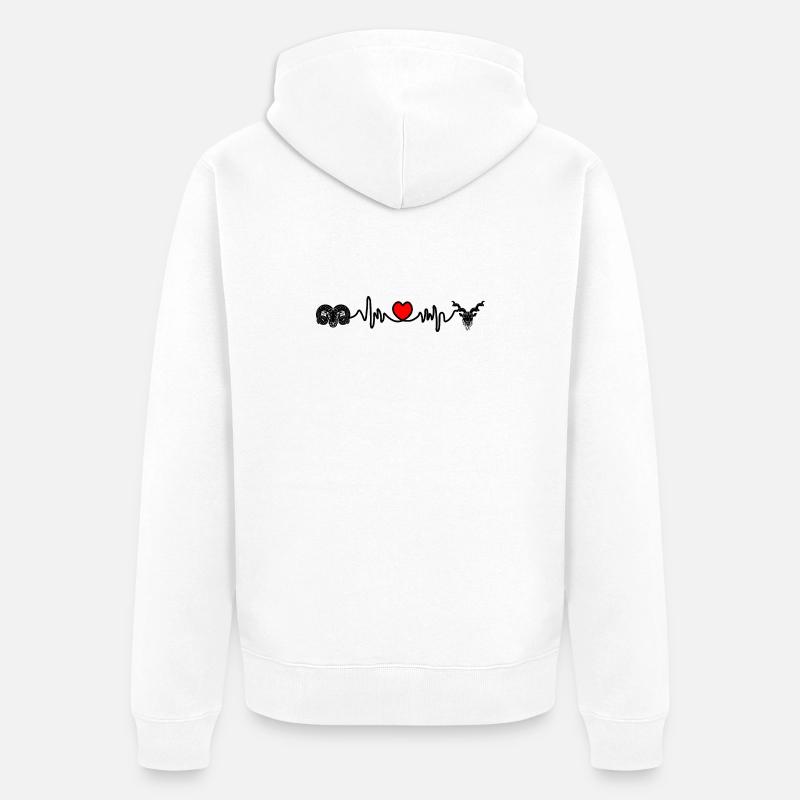 Herzfrequenz Cardio Widder Steinbock - Unisex Premium Bio Zip Hoodie - Weiß