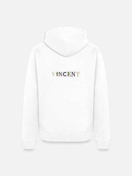 VINCENT navn dekoreret med blomster - Premium økologisk unisex-hættejakke - hvid