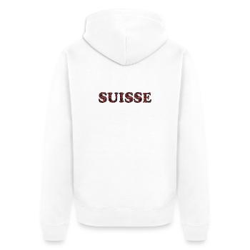 SCHWEIZ. HUMOR. LAND - Unisex Premium Bio Zip Hoodie - Weiß - Hinten - Thijin (182cm)
