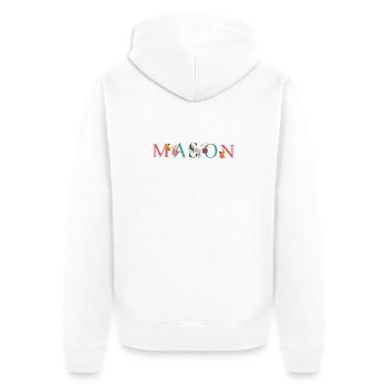 MASON Namenskunst mit Blumen bestickt - Unisex Premium Bio Zip Hoodie - Weiß - Hinten - Thijin (182cm)