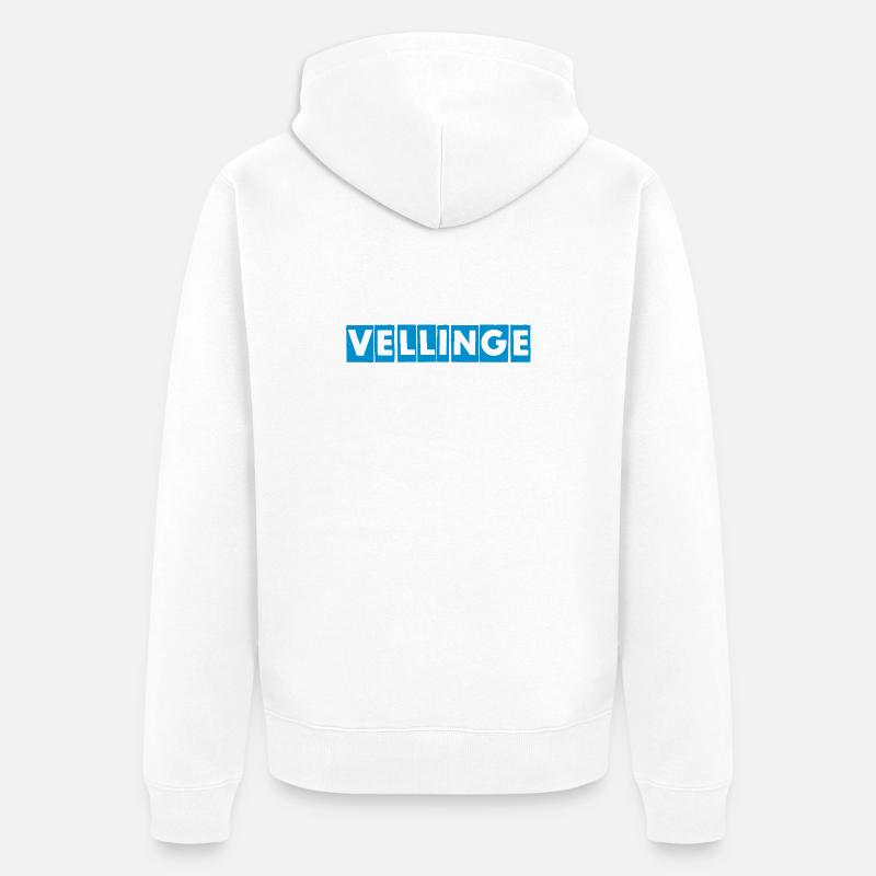 Vellinge – Conception de texte bleu - Veste à capuche bio Premium Unisexe - blanc