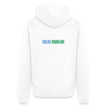 Mehr Leben. Weniger Lärm. Lustiges T-Shirt - Unisex Premium Bio Zip Hoodie - Weiß - Hinten - Thijin (182cm)